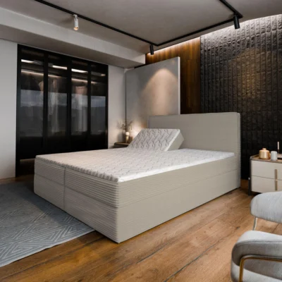 MASSENO Boxspringbett ASTOR in Beige, Liegefläche 140x200 cm – mit Bettkasten